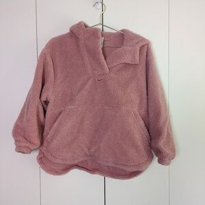 Nike pink Girl's Large Therma Fit Sherpa Pullover Quarter Zip Hoodie Jacket
